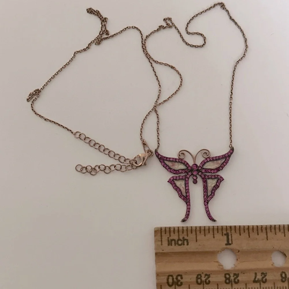 🦋925 Silver enamel butterfly cz stones necklace 14k rose gold plated